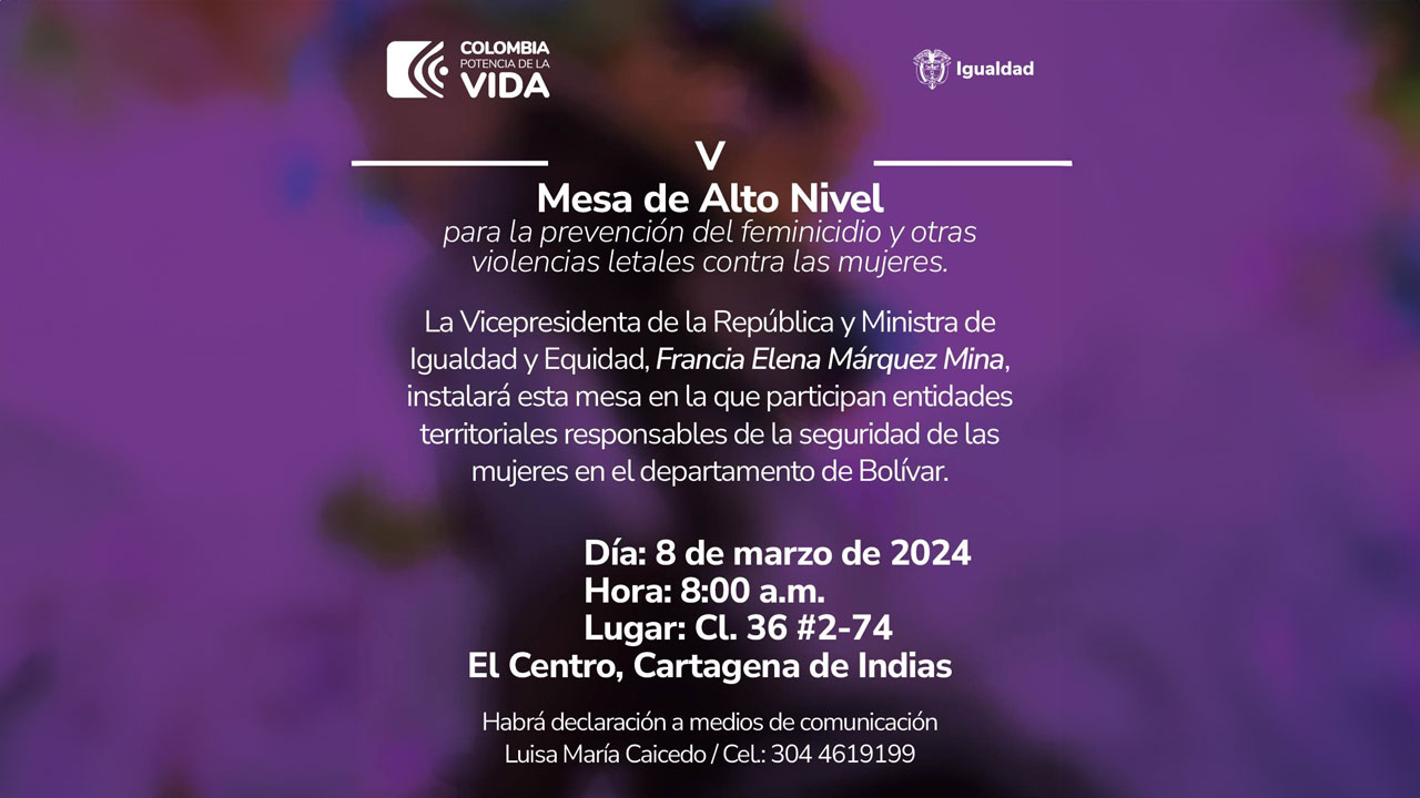 Invitación a la V mesa de alto nivel para la prevención del feminicidio y otras violencias letales contra las mujeres.
